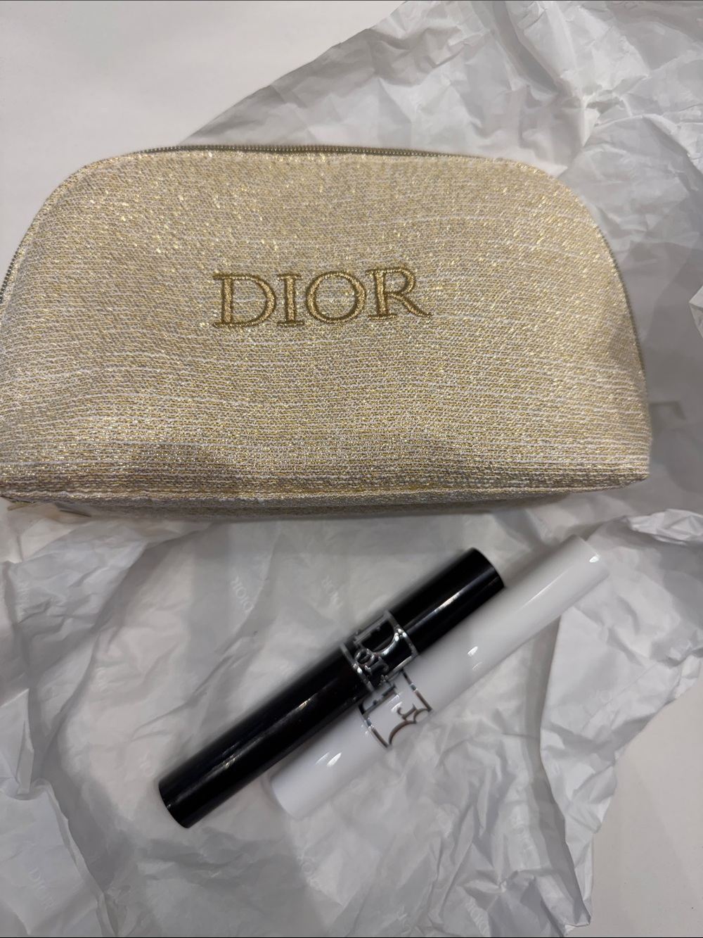 Dior Shimmery Gold Embroidered Cosmetic Pouch